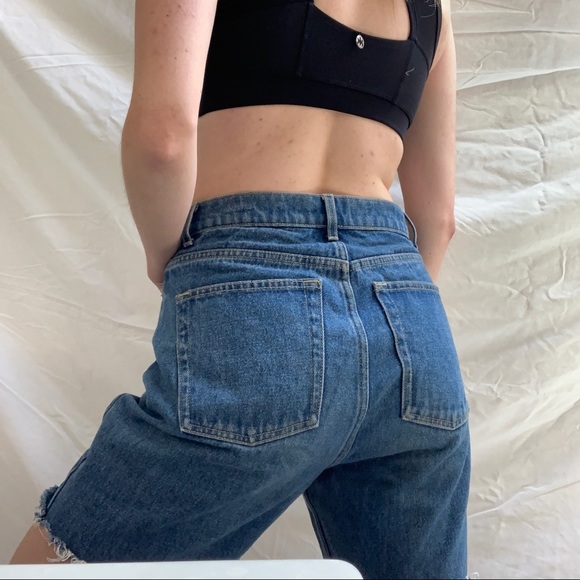 American Apparel Long Denim Cut Off Shorts - Picture 5 of 9